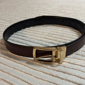 Men’s Genuine Leather Casual Belt 1-1/4, 34” Brown‎ with Gold Buckle